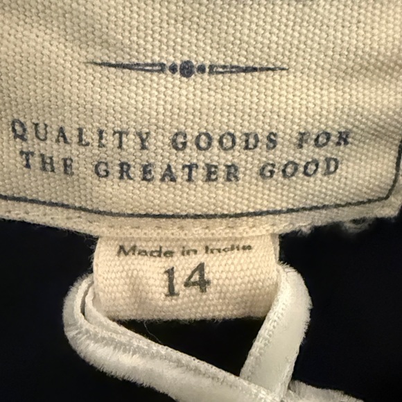 NWT Hope & Henry 100% Cotton Linen Blend Navy Blue Flutter Sleeve Tie Dress 14 - Picture 9 of 12